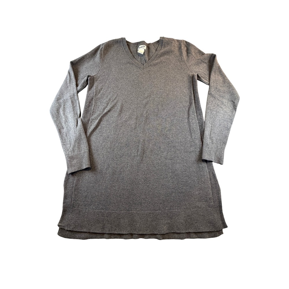 Duluth Trading Co Womens Gray V-Neck Tunic Sweater Long Sleeve Side Ribbed Small